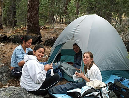 girls by tent
